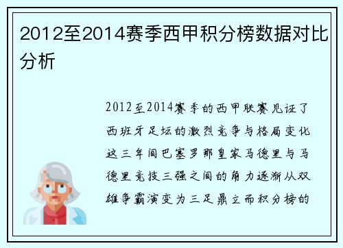 2012至2014赛季西甲积分榜数据对比分析